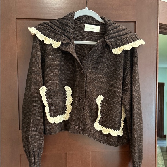 Loeffler Randall Brown Cardigan with Cream Accents - Picture 1 of 4